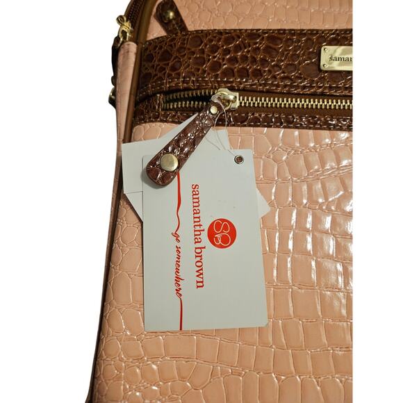 NEW Samantha Brown 4 Piece Roller Suitcase Faux Croc Nude Camel Pink Bag - Picture 3 of 10